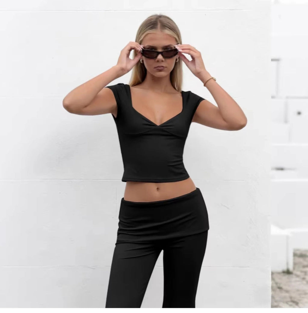 V-Neck Top & Flared Pants Set