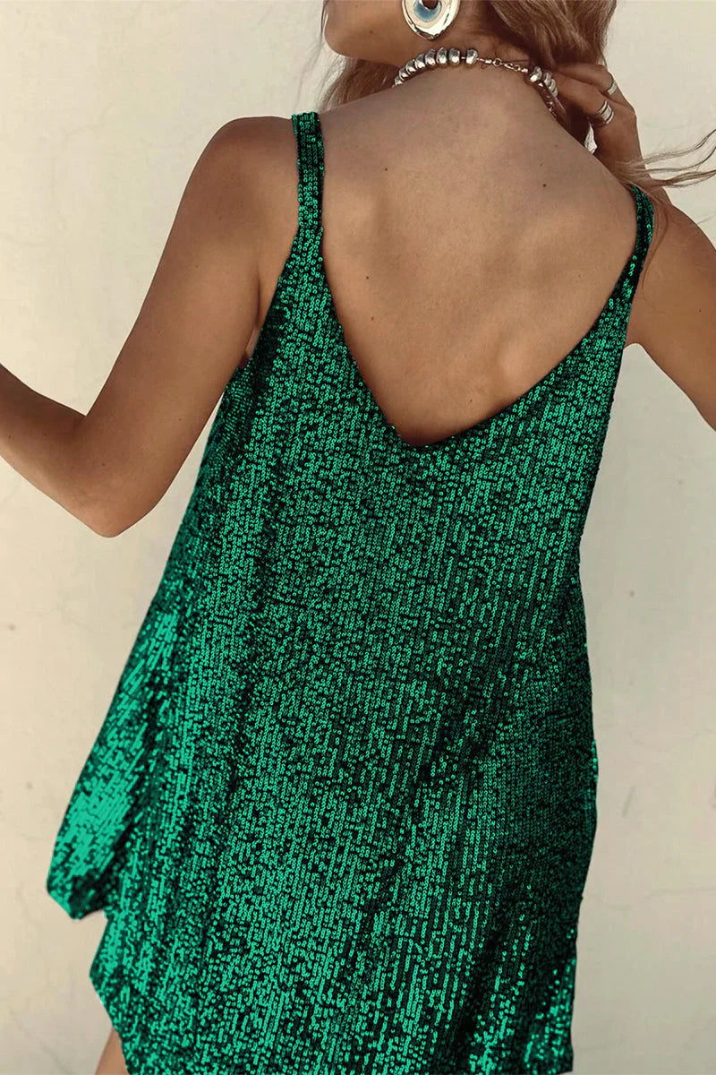 Women's Glamorous Sequin Mini Dress with Spaghetti Straps