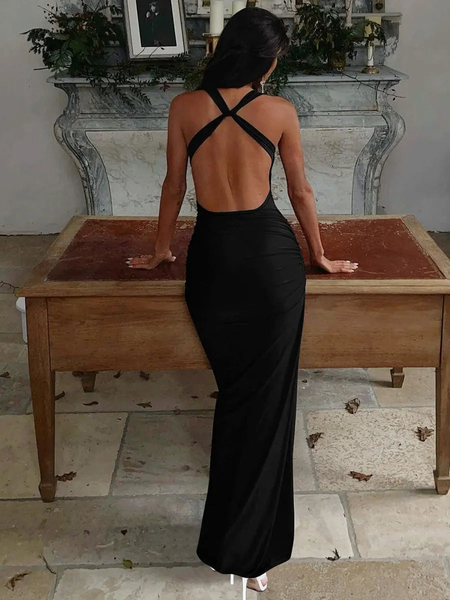 Pleated Bandage Slim-fit Hip-hugging Sexy Maxi Dresses