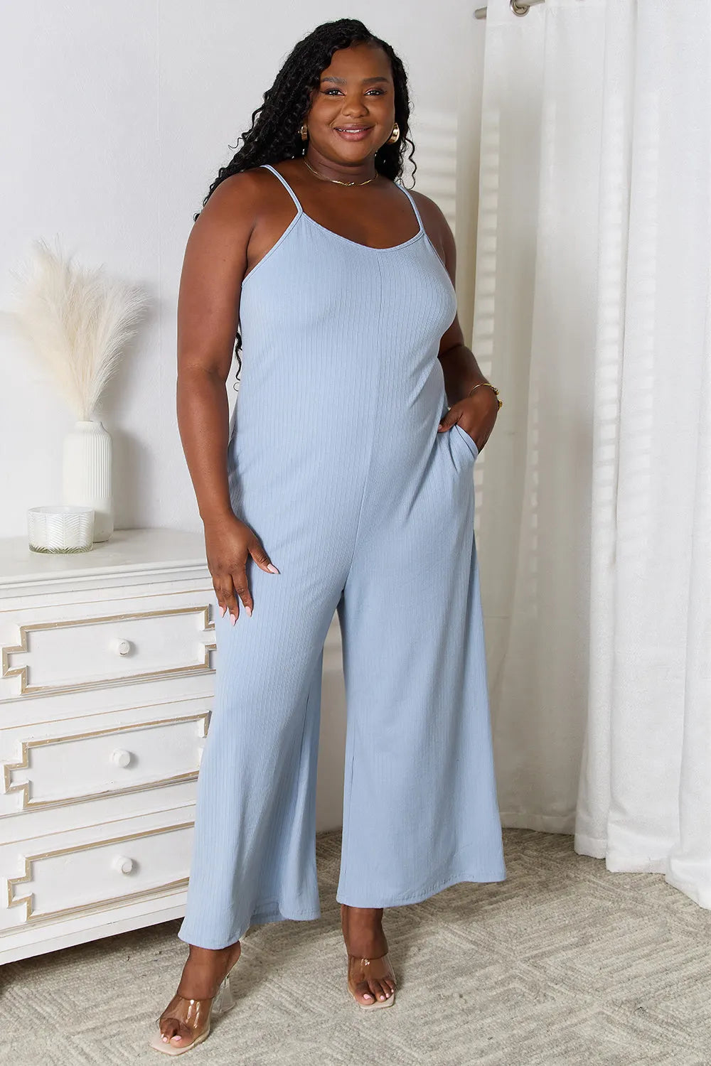 Spaghetti Strap V-Neck Jumpsuit – Full Size Casual