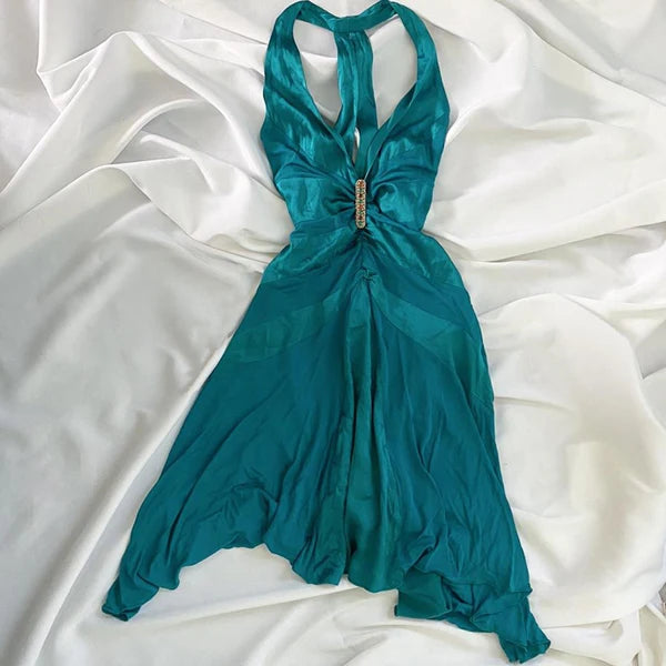 Blue Vintage Fairy Short Satin Homecoming Dress Party Dress Birthday Dress Prom Dress