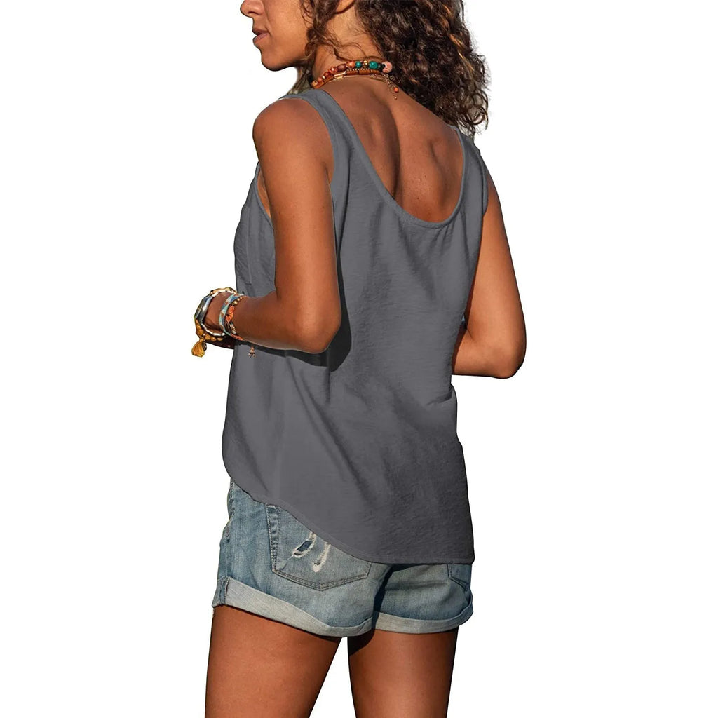 Tank Top with Buttons and Round Neck