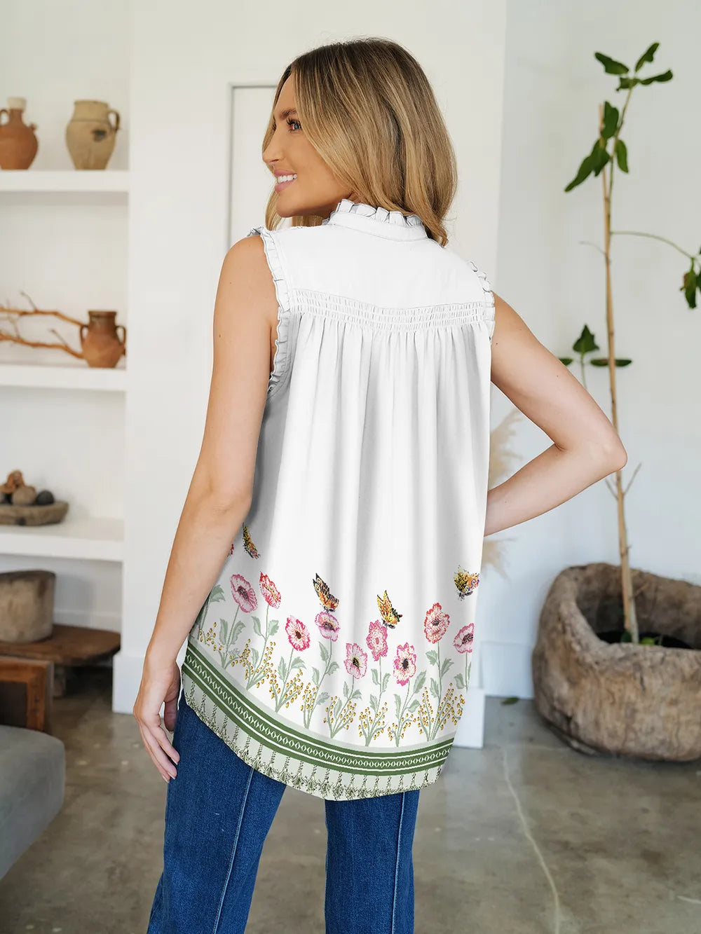 Blouse Top Casual Chic Striped Mock Neck Flowy Elegant