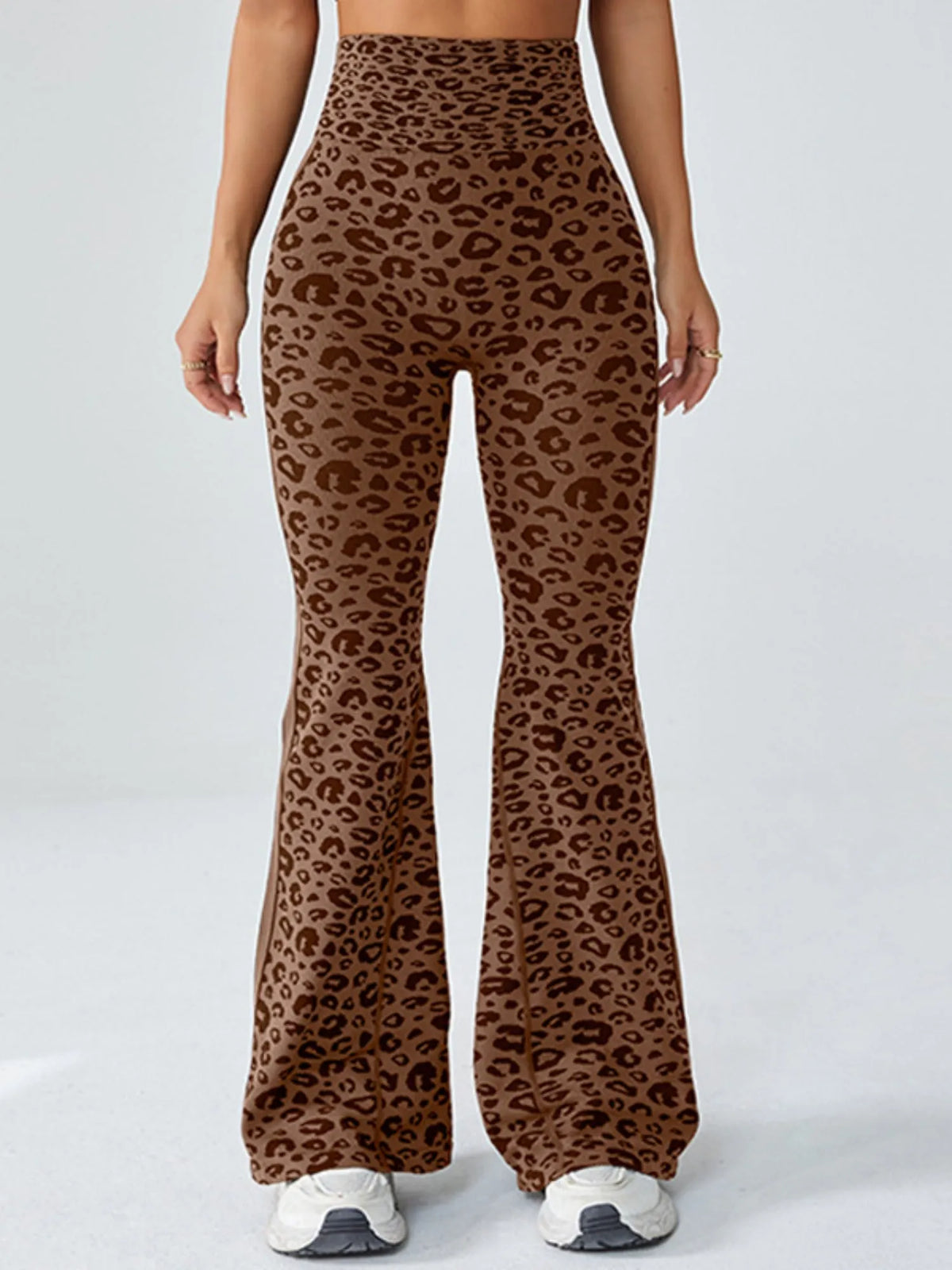 Leopard Print Splicing Abdominal Tightening And Buttock Lifting Flared Pants Fitness Exercise Pants