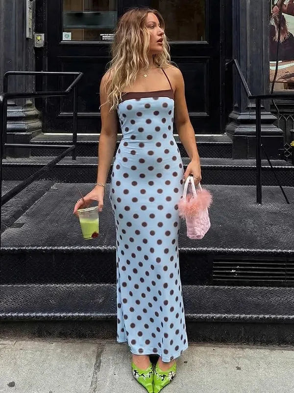 Rosalie Polka Dot Halter Maxi Dress