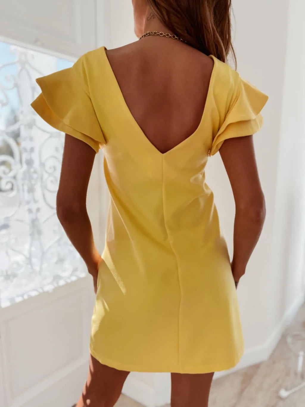 Mini Shift Dress Ruffled Layered Sleeve Party Backless