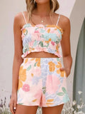 Two-Piece Outfit Set Casual Floral Print Cami Top & Shorts