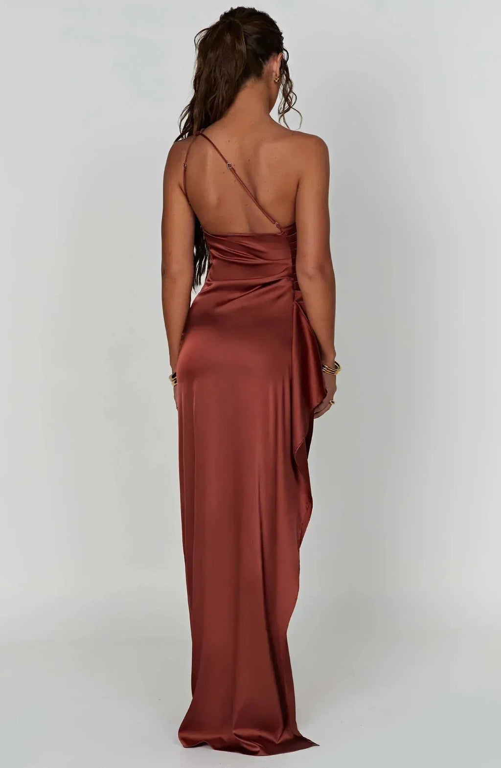 Elegant Satin One-Shoulder Maxi Evening Dress with High Slit