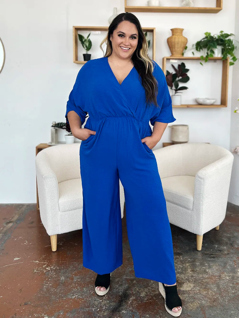 Surplice Wide Leg Jumpsuit with Pockets – Full Size