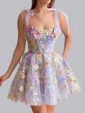 3D Floral Embroidered Bodycon Sexy Suspender Top Mini&Short Dresses