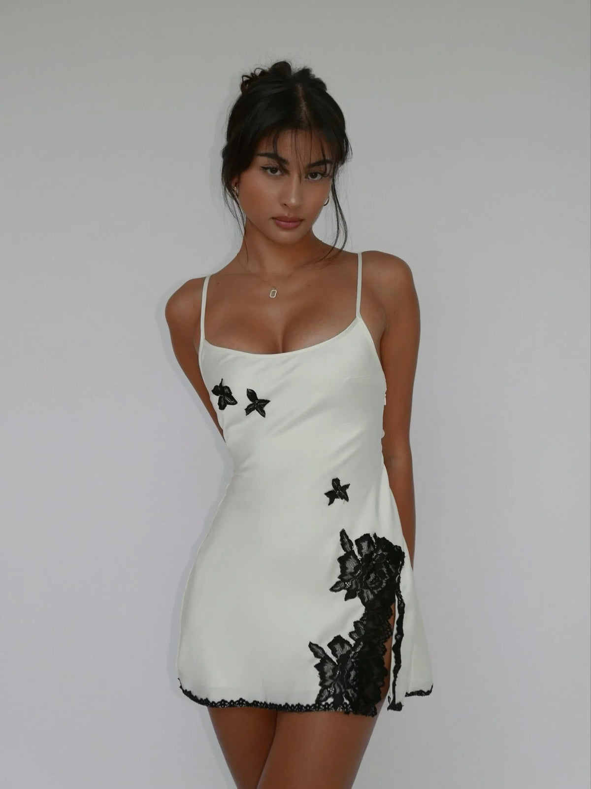 Grayce Scalloped Lace Satin Mini Dress