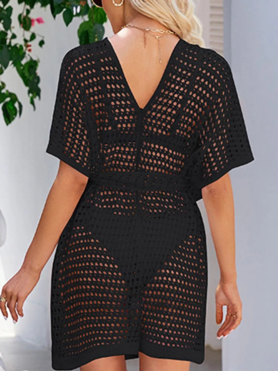 Open Knit Tie Front Cover-Up