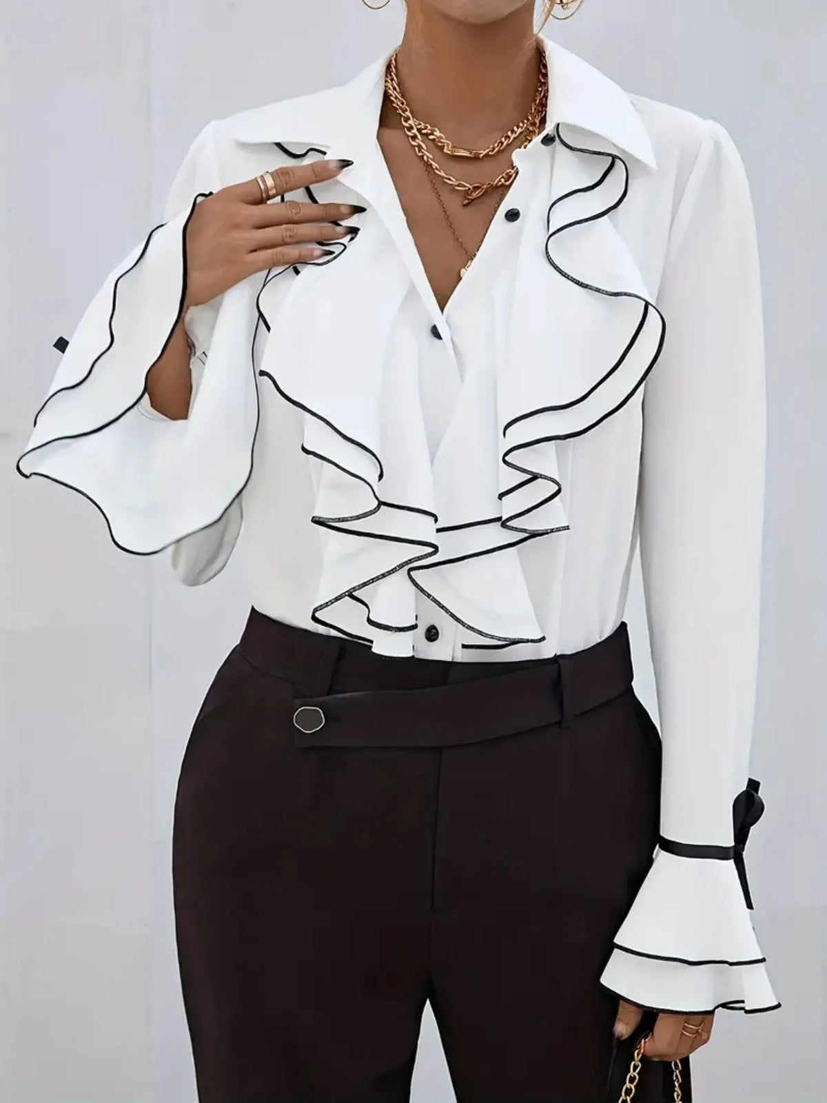 Ruffle Bell Sleeves Blouse&Shirts