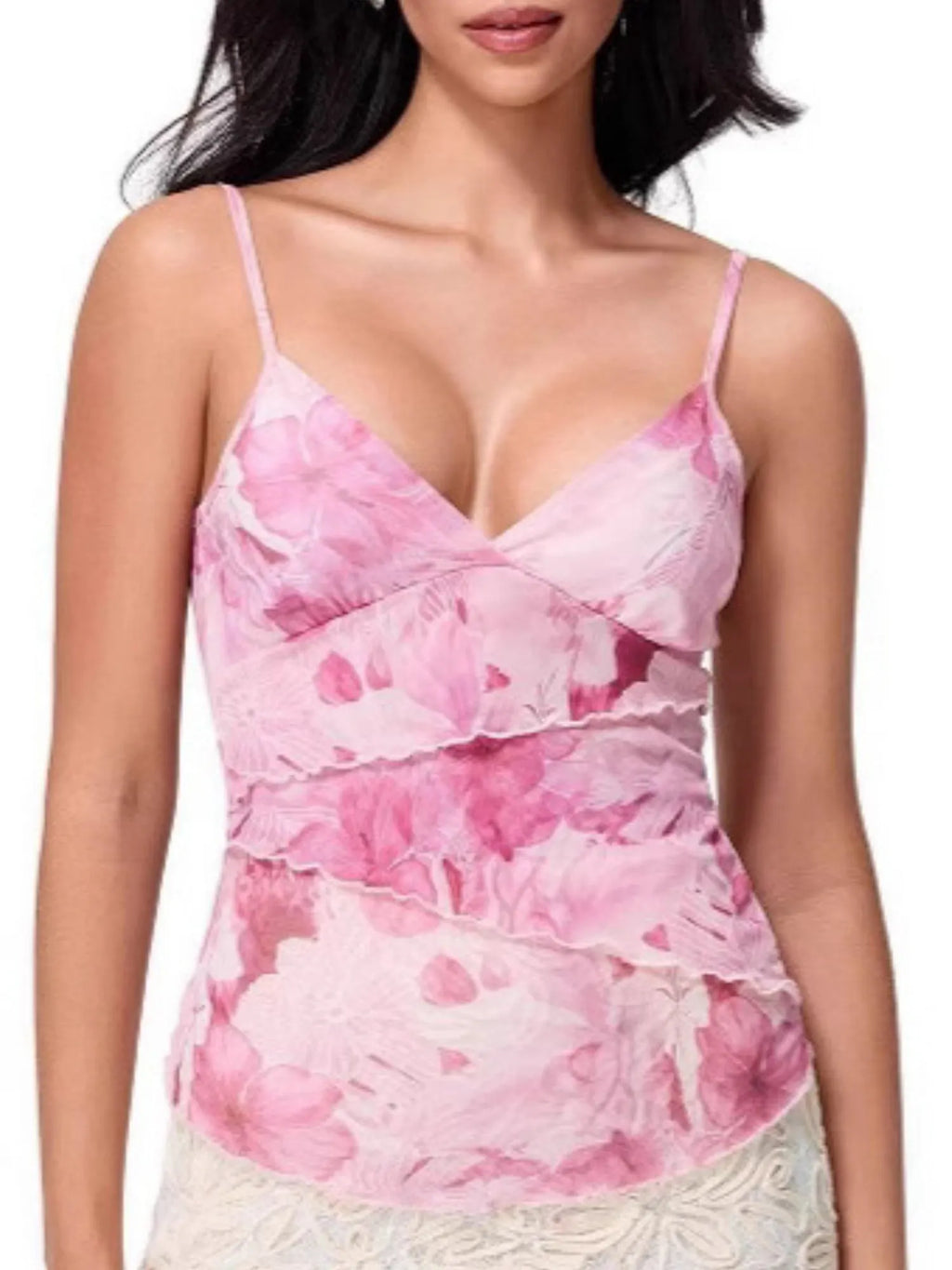 Printed Color Blocking Mesh Splicing Tank Tops&Camis