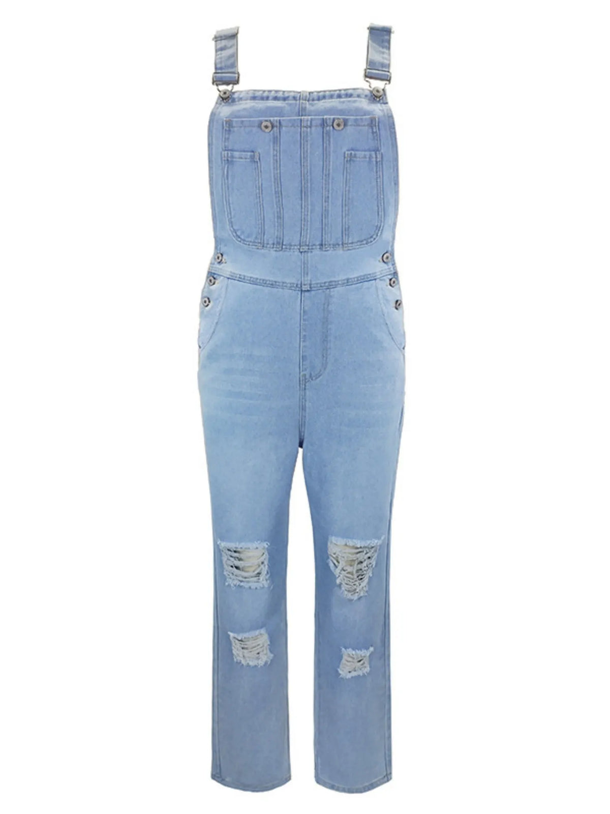 Hole Washed Pocket Denim Overalls
