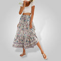 Women's Boho Maxi Skirt with Floral Print and Elastic Waist
