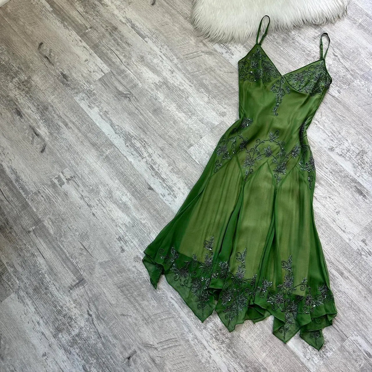 Green fairy homecoming dress Yk floral beaded mini flowy short/mid/long chiffon Prom Dress evening dress party dress