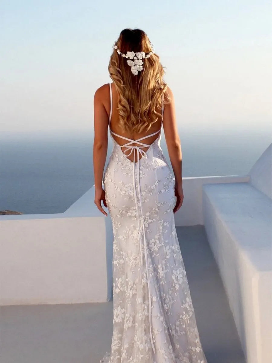 Lace White V-neck Camisoles Formal Dress Maxi Dresses