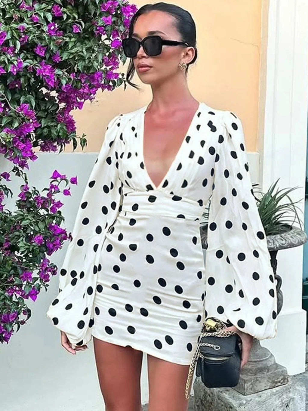 Polka Dot Bell Sleeve Mini Dress