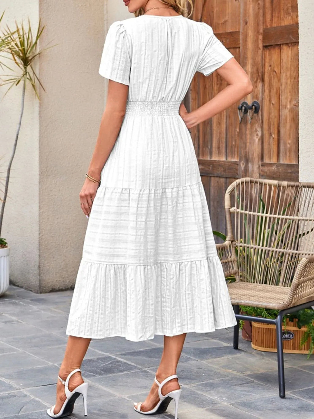 Midi Dress Chic Unlined Comfort Tiered Pocketed Casual