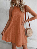 Women's Lightweight Swing Dress with Halter Neck and Broderie