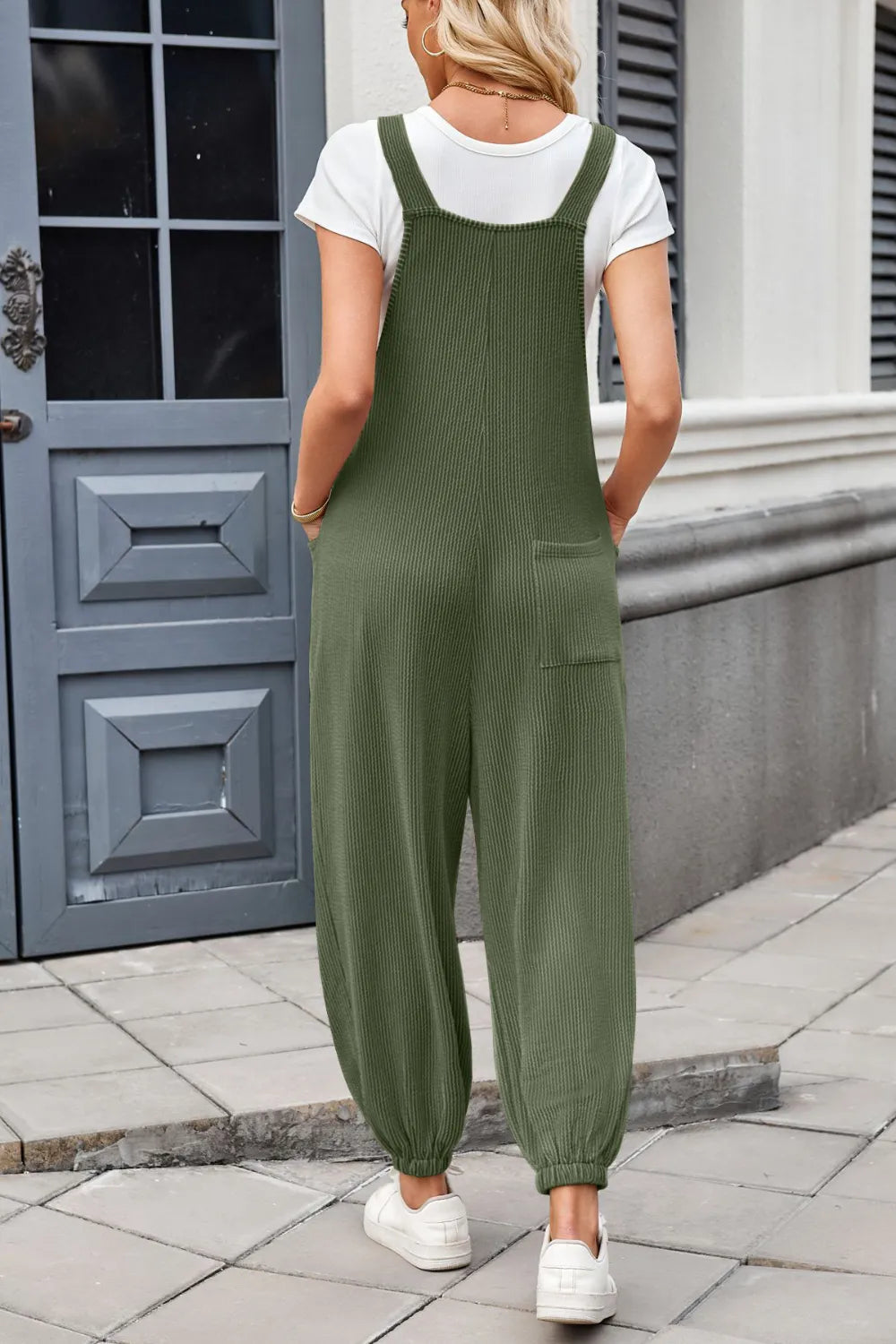 Overalls Knotted Strap Jumpsuit Ribbed Casual Texture