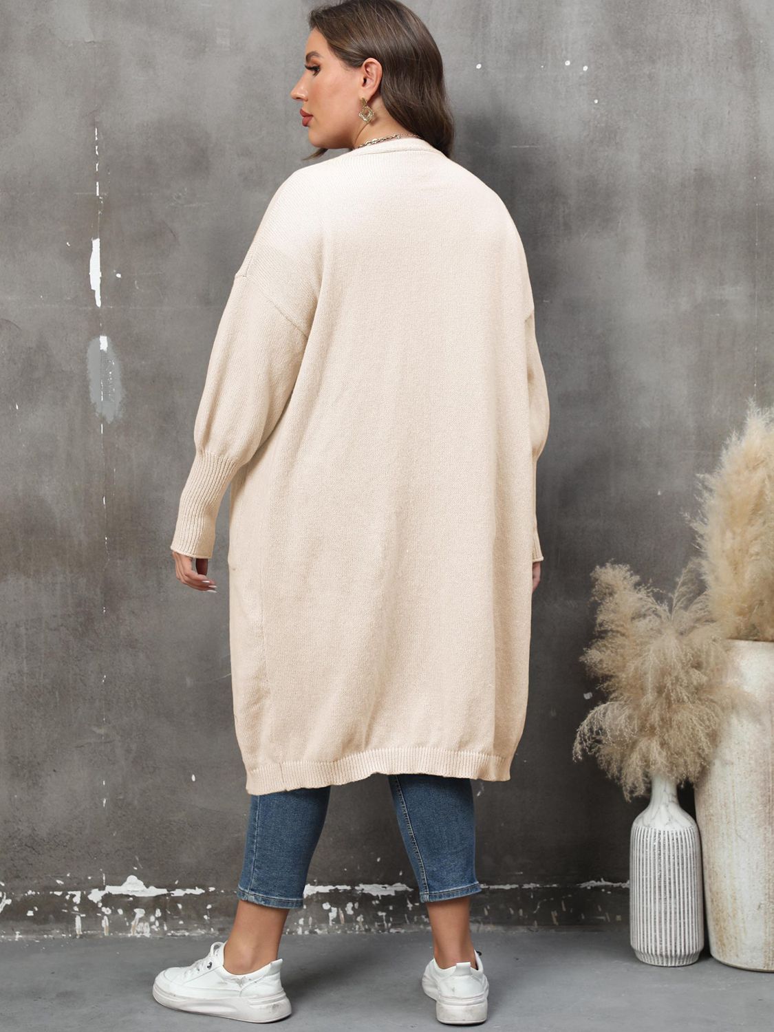 Duster Cardigan Sweater Ribbed Knitwear Open Front