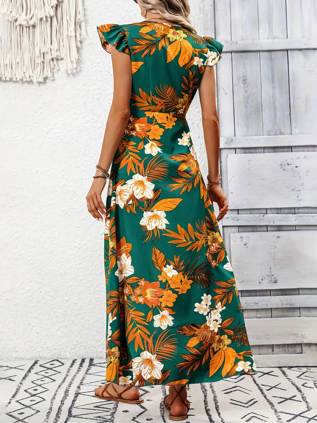 Maxi Dress High-Low Floral Comfort Cap Sleeves Summer Style