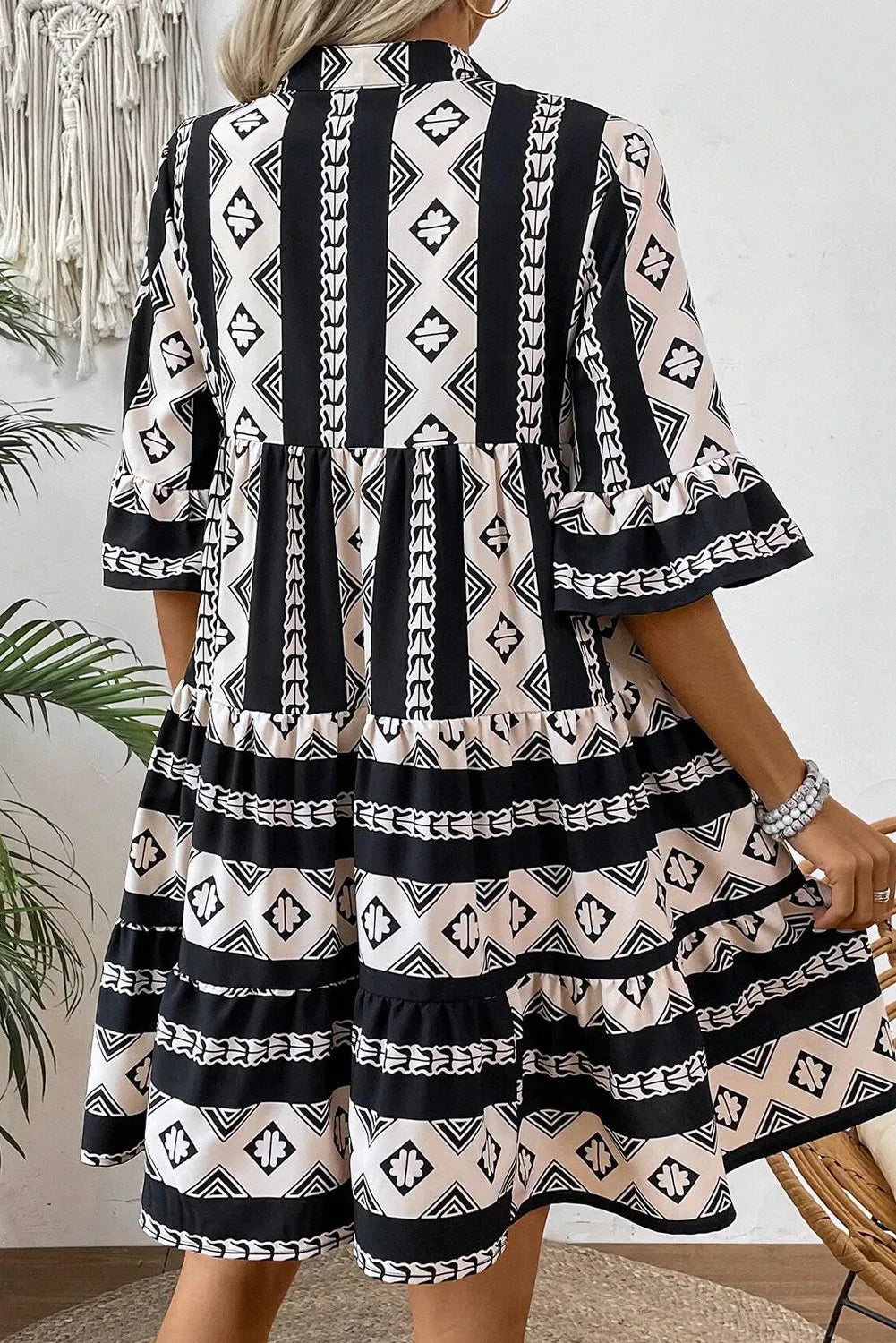 A-Line Dress Geometric Boho Notched Cocktail Party