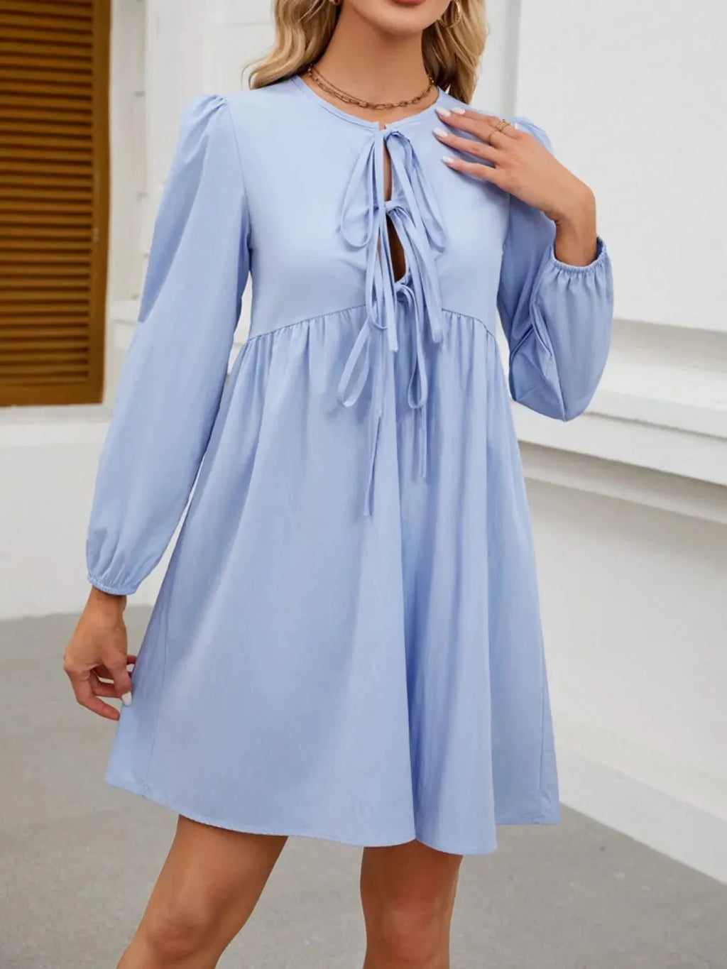 Mini Dress Boho Tie Front Babydoll Ruched Cocktail