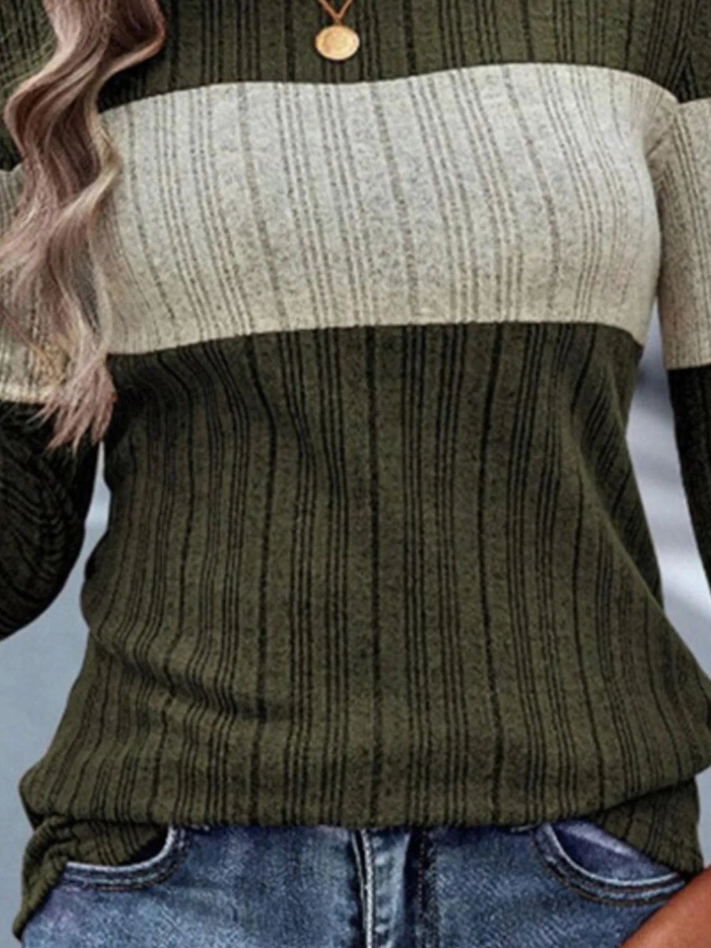 Color Block Round Neck Sweater for Women