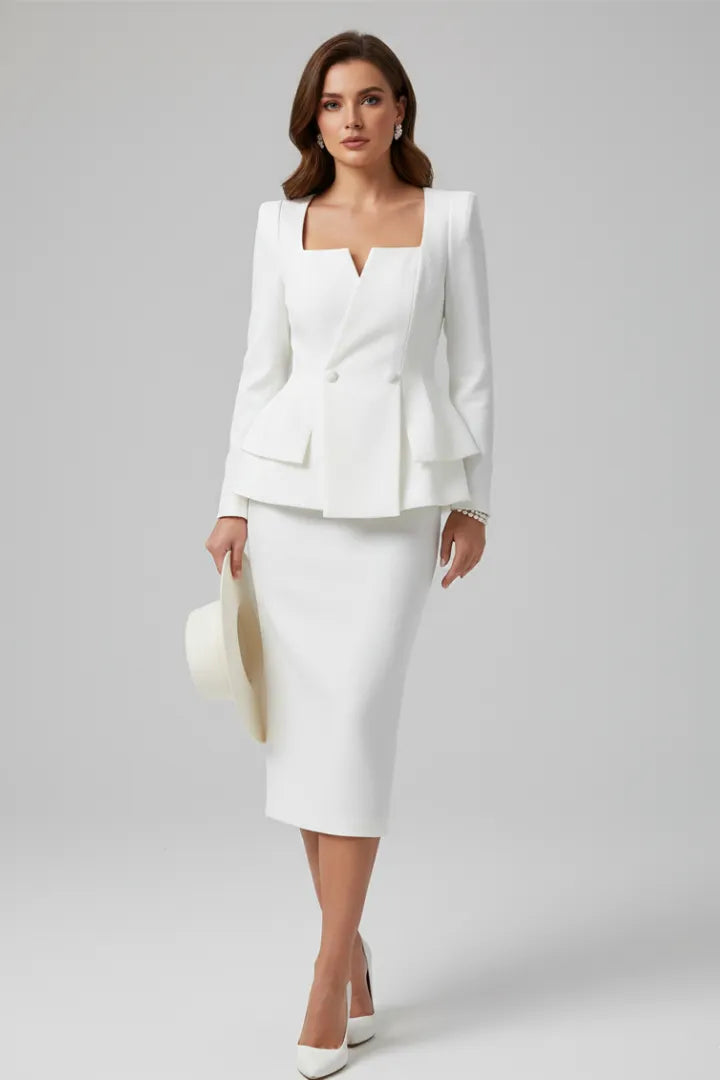 Women's Chic Suit Set with Peplum Jacket and Pencil Skirt