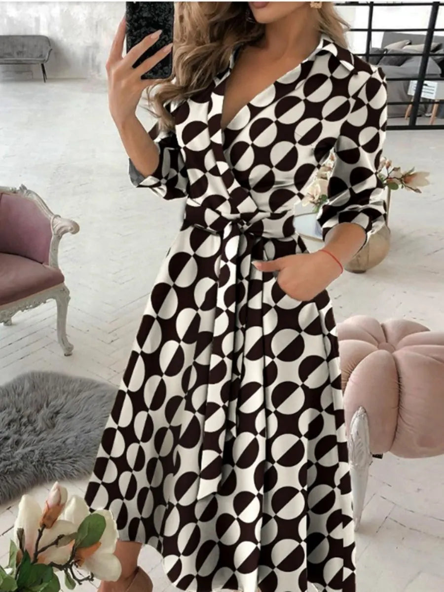 Lace Up Shirts Irregular Printed Maxi Dresses
