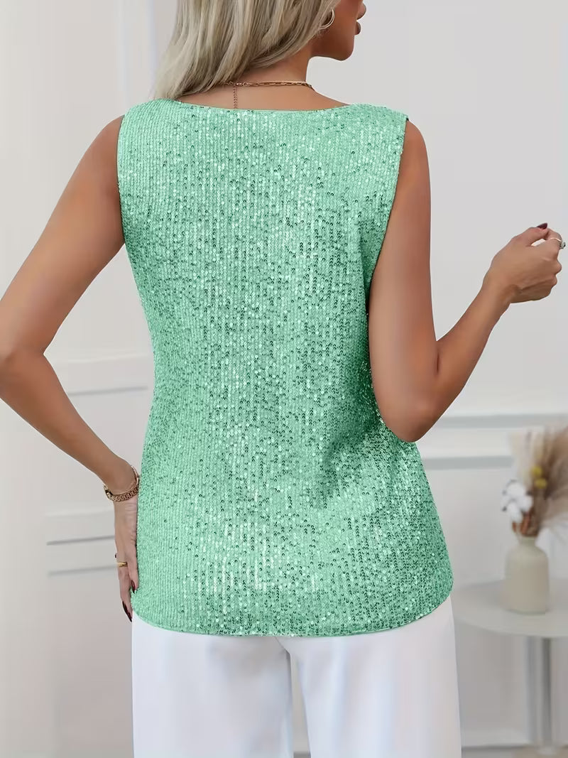 Glitter V-Neck Tank Top for Women