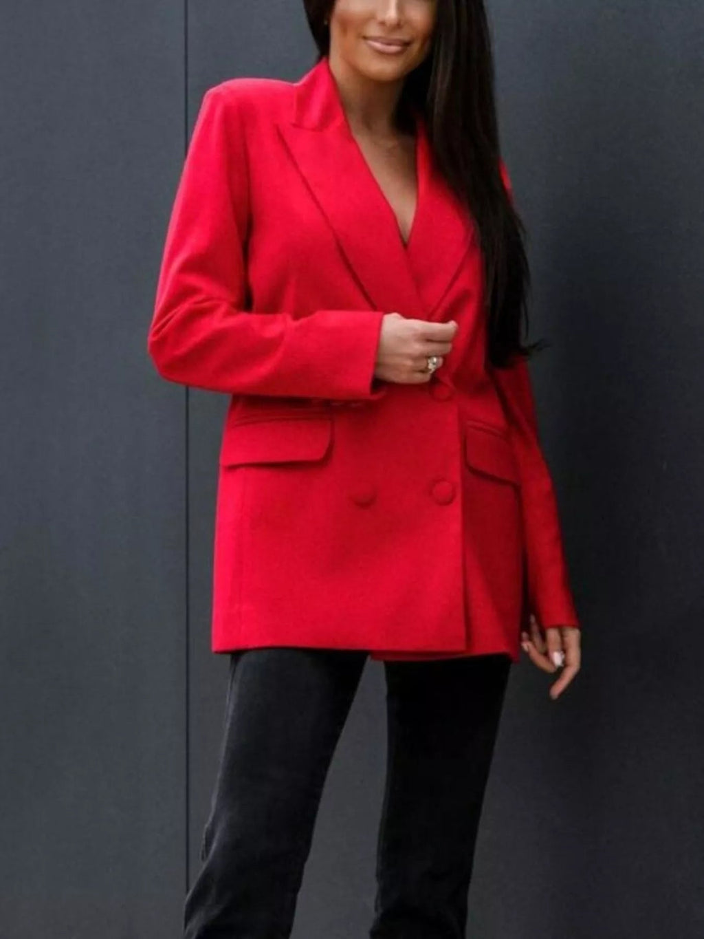 Blazer Double-Breasted Peak Lapel Office Wear Casual