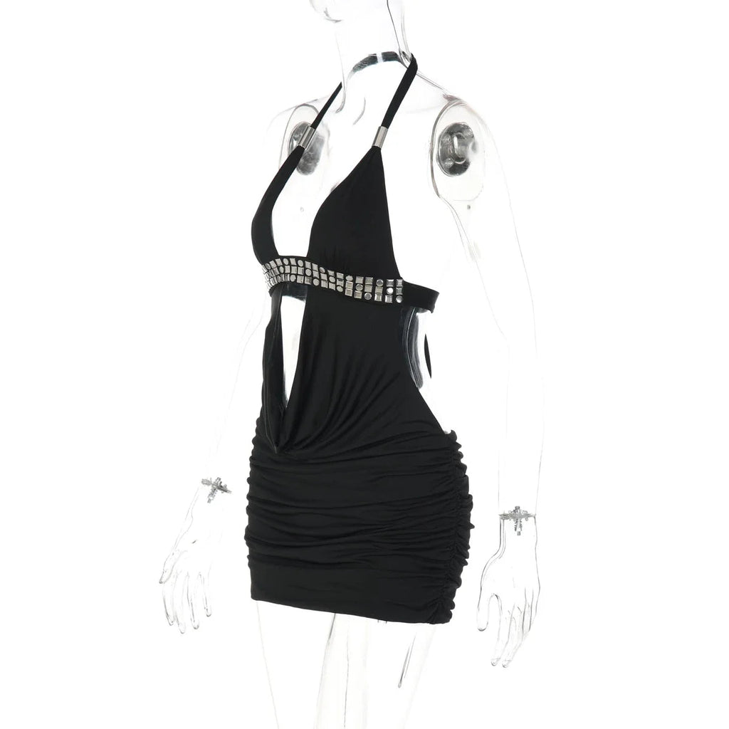 Bridgett Studded Halter Mini Dress