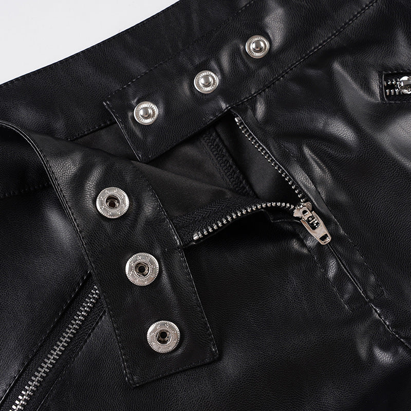 Black Low-Rise PU Leather Shorts