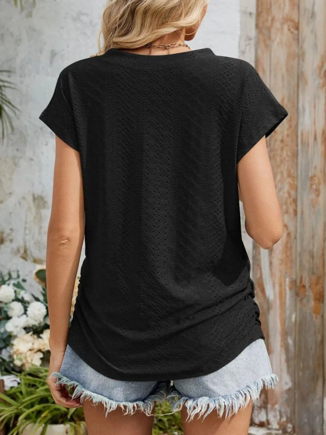 Blouse Top Casual Comfy Slight Stretch Eyelet Boho Chic