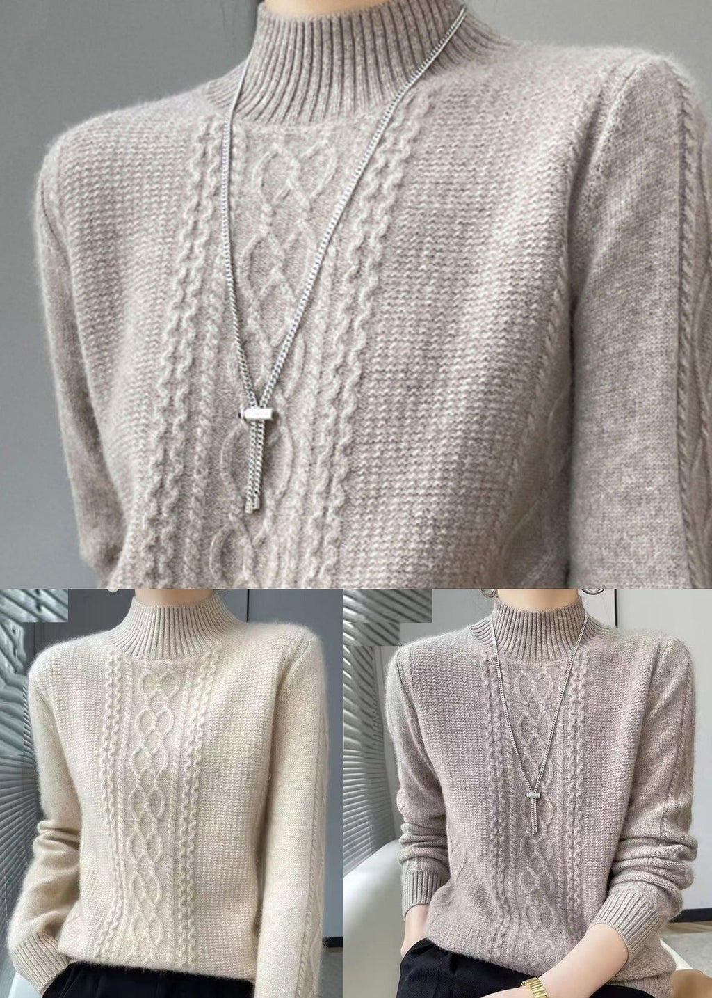 Women's Cozy High Collar Cable Knitted Jumper | Great for Autumn/Winter