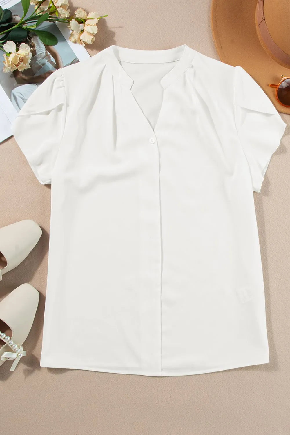 Notched Neck Short Sleeve Blouse – Casual Chic