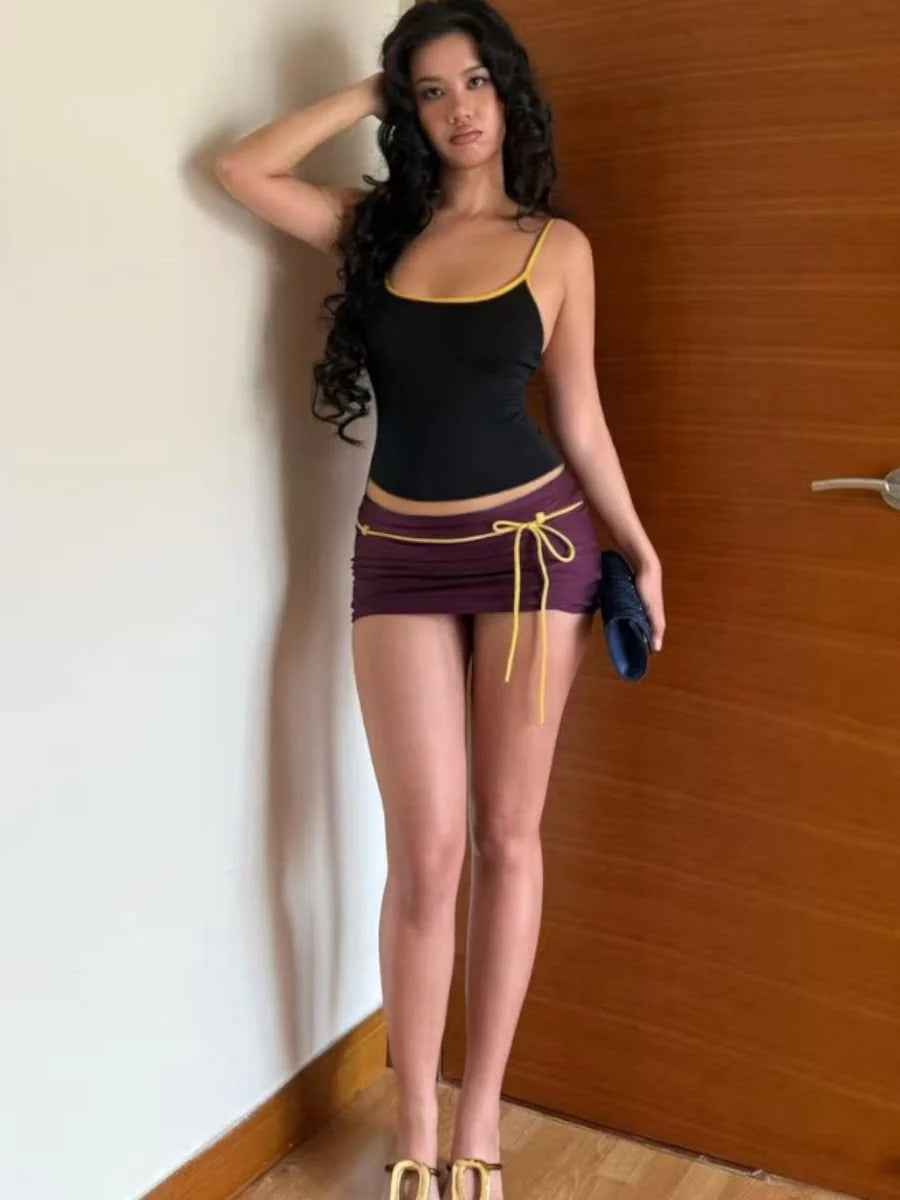 Contrast Trim Two-Piece Skirt Set