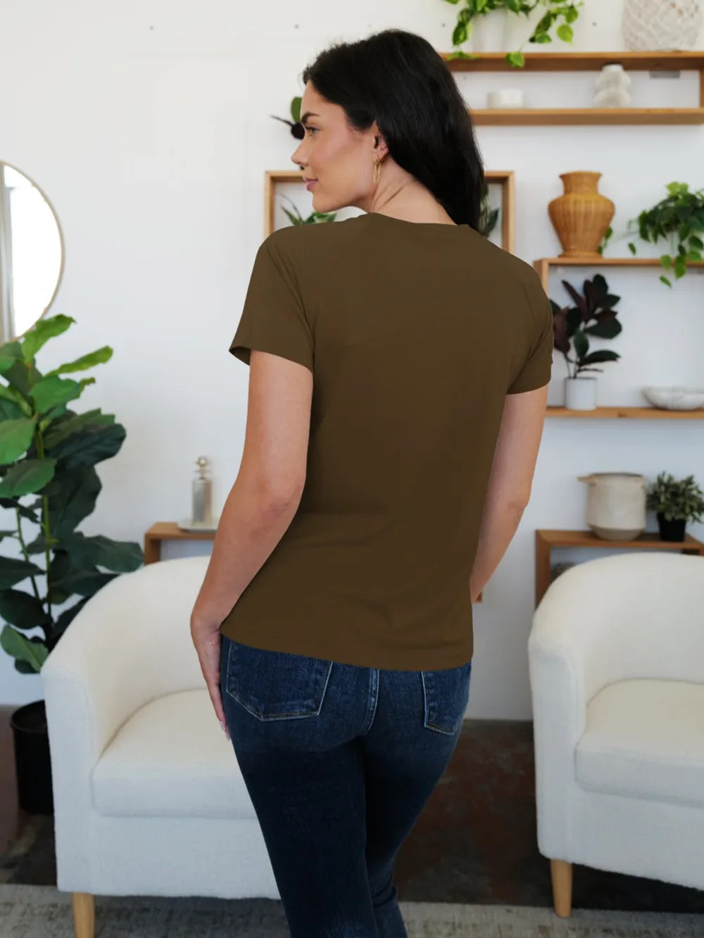 T-Shirt Basic Casual Chic Pleated Slightly Stretchy