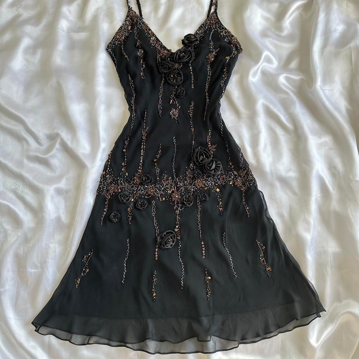 🥀✨Black Shiny Beautiful Vintage Gorgeous Fashion Elegant Exquisite Black Rose Gold Beading Midi/Short Chiffon Homecoming Dress Prom Dress Evening Dress Birthday Party Dress Ball Gown