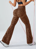 Leopard Print Splicing Abdominal Tightening And Buttock Lifting Flared Pants Fitness Exercise Pants