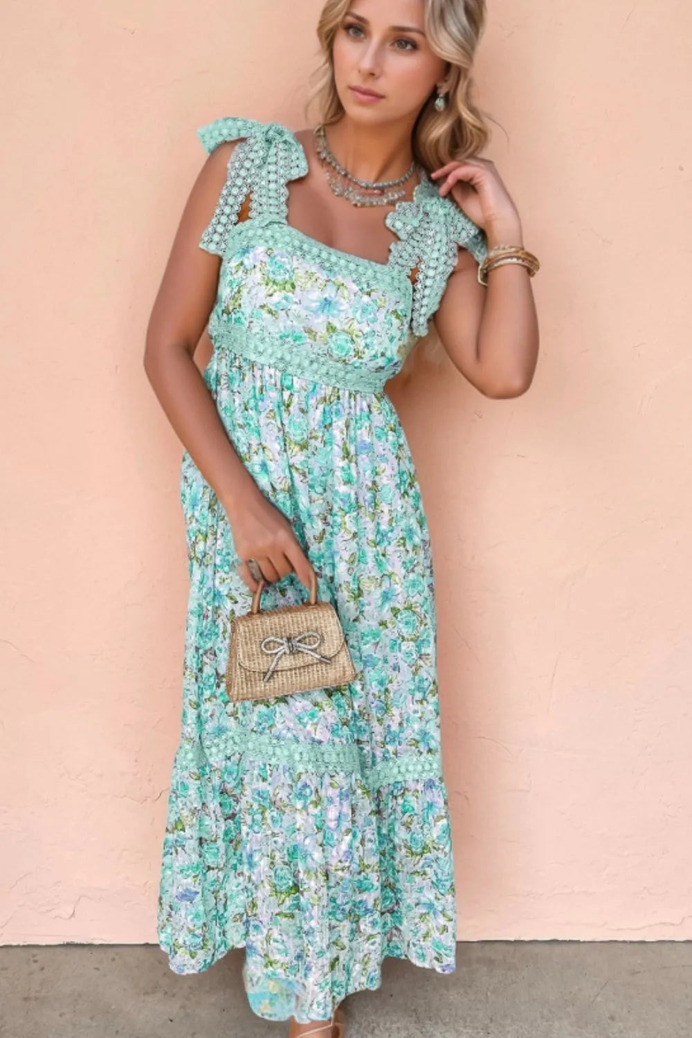 Maxi Dress Floral Lace Detail Chic Elegant Cocktail