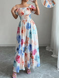 Color One-shoulder Collar Flowers Maxi Dresses