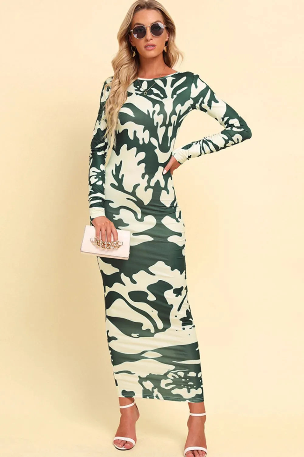 Maxi Dress Backless Printed Casual Long Sleeve Chic Summer
