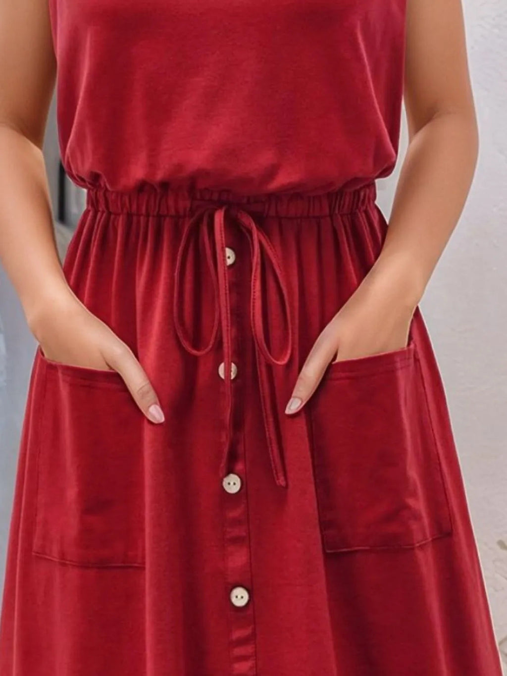 Tank Dress Midi Casual Drawstring Slightly Stretchy
