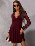 V-neck Sexy Slim Fit Mesh Long Sleeve Parties Grace Workplace Mini&Short Dresses
