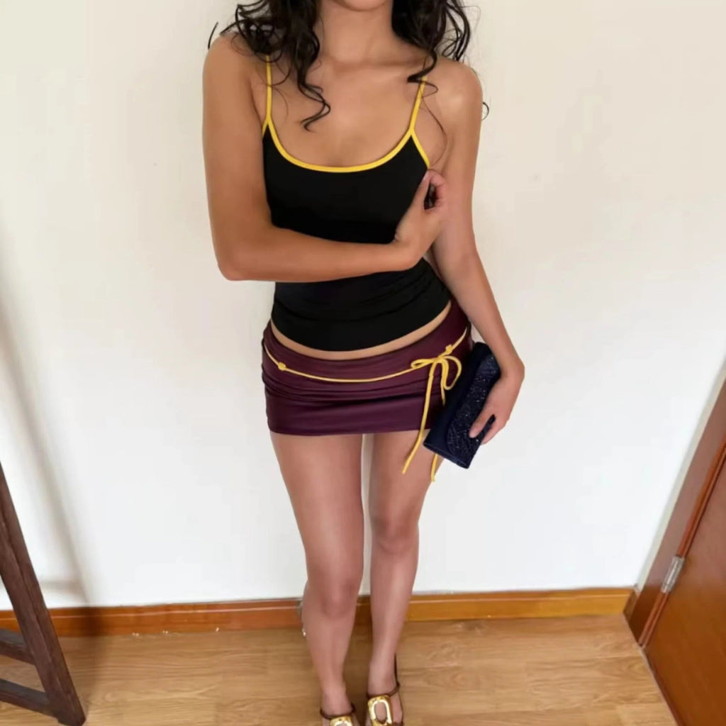 Contrast Trim Two-Piece Skirt Set